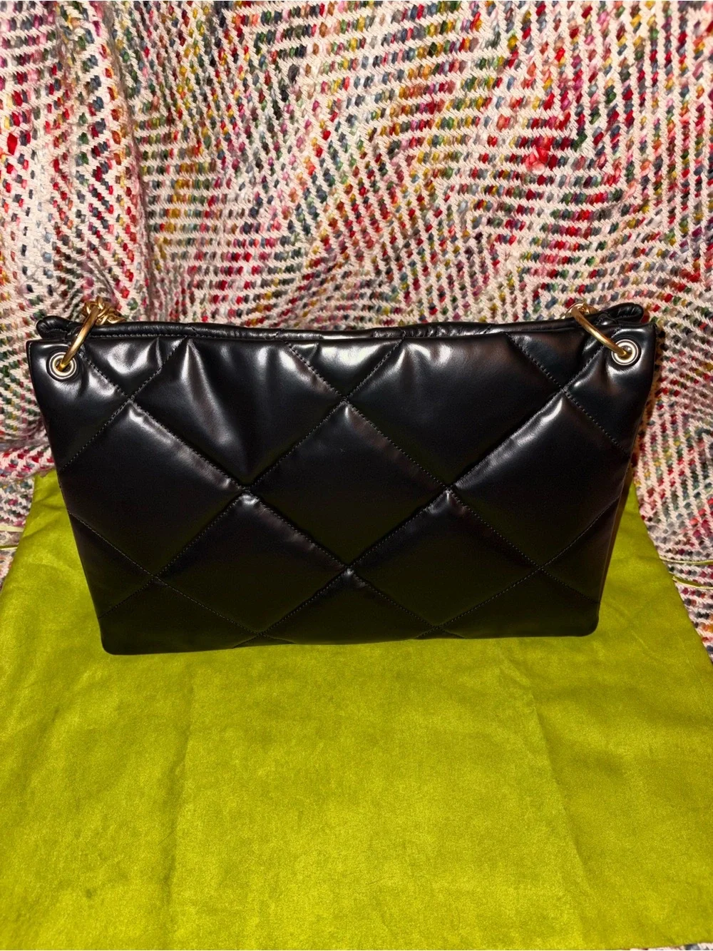 Tory Burch Kira Black Quilted Leather Shoulder Bag with Gold Chain